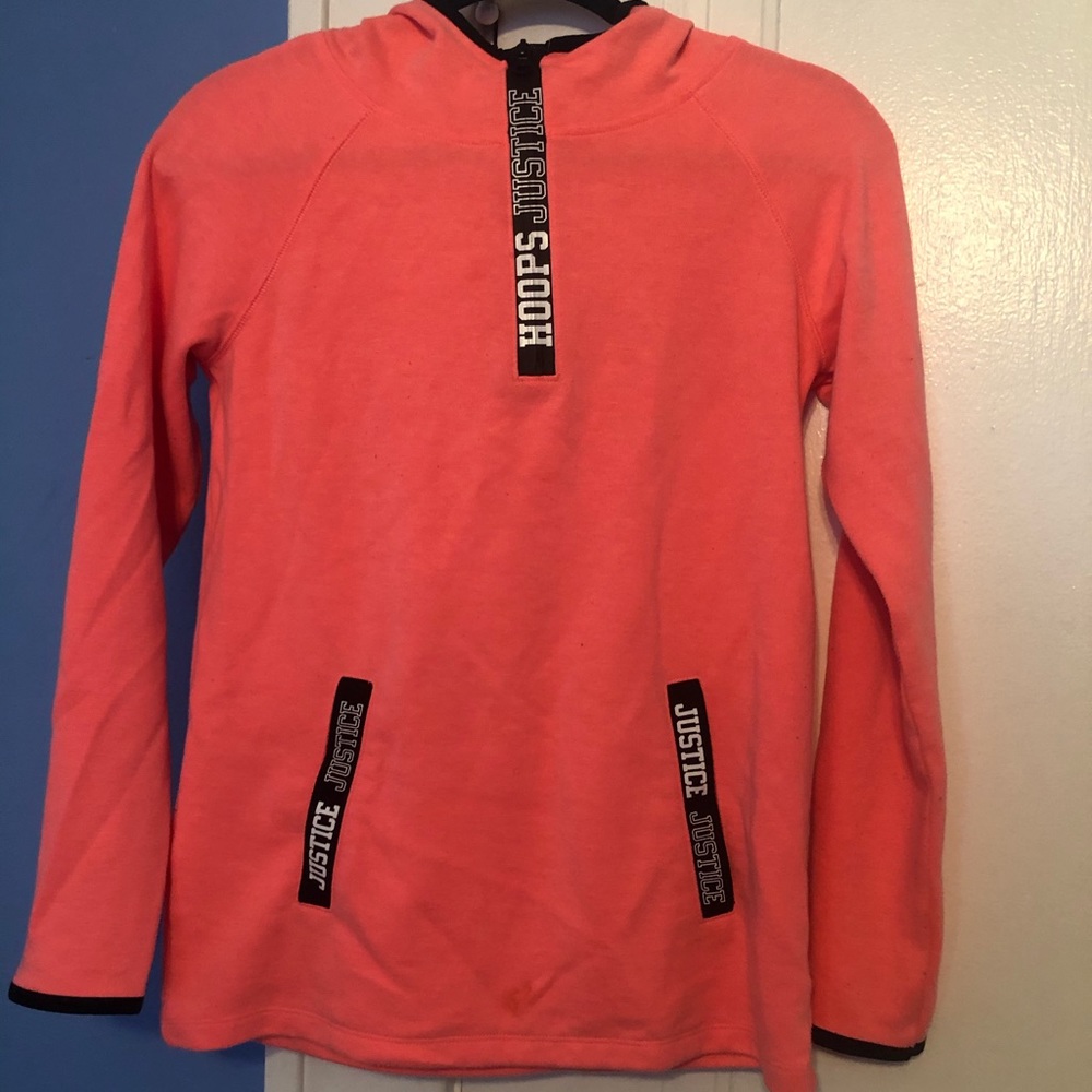 Justice Hooded Shirt. Coral color.